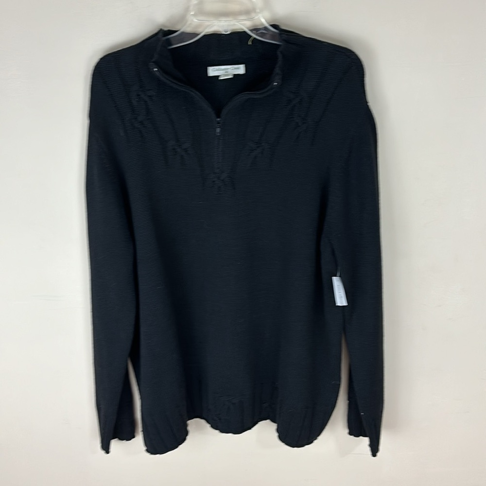 Black Coldwater Creek 1/4 Zip Sweater with Cable Knit Detailing Size XXL NWT